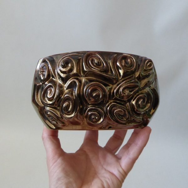SylvaC Harmony swirl 4310 posy vase planter, brown metallic pottery ceramic 1970 - Image 8