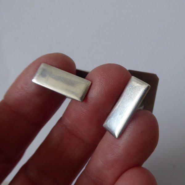 Vintage 1960s/1970s sterling silver 925 cufflinks, machine turned rectangular. - Image 12