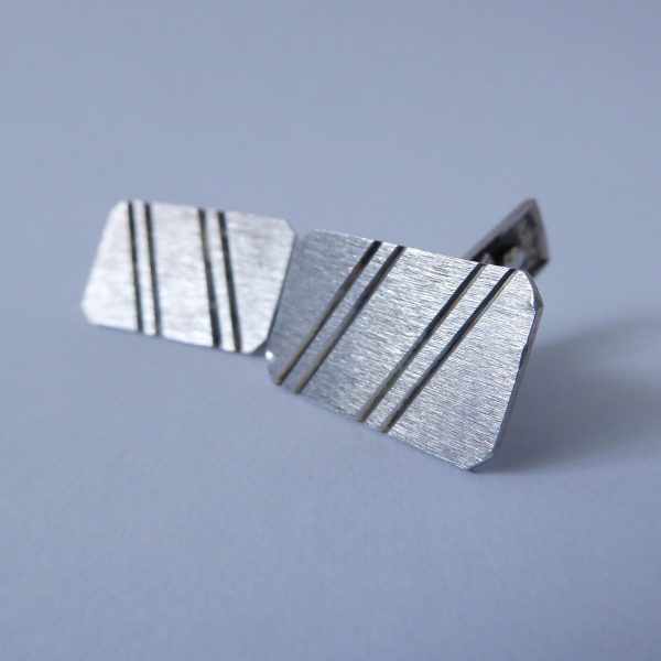 Vintage 1960s/1970s sterling silver 925 cufflinks, machine turned rectangular. - Image 3