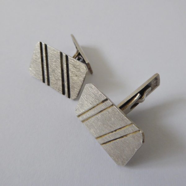 Vintage 1960s/1970s sterling silver 925 cufflinks, machine turned rectangular. - Image 4