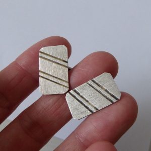 Vintage 1960s/1970s sterling silver 925 cufflinks, machine turned rectangular.