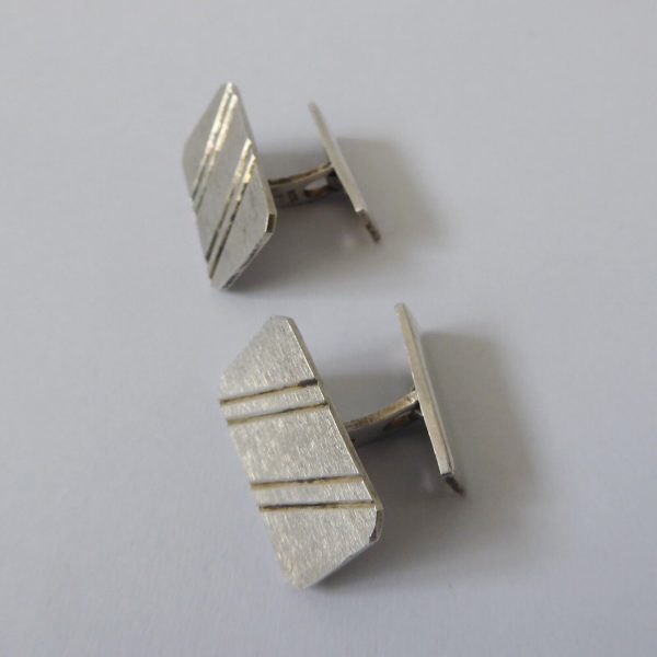 Vintage 1960s/1970s sterling silver 925 cufflinks, machine turned rectangular. - Image 5