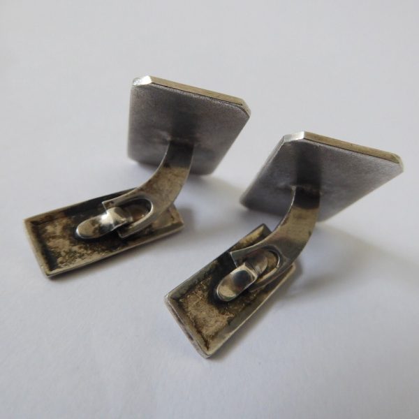 Vintage 1960s/1970s sterling silver 925 cufflinks, machine turned rectangular. - Image 8