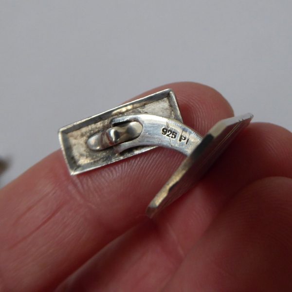 Vintage 1960s/1970s sterling silver 925 cufflinks, machine turned rectangular. - Image 10