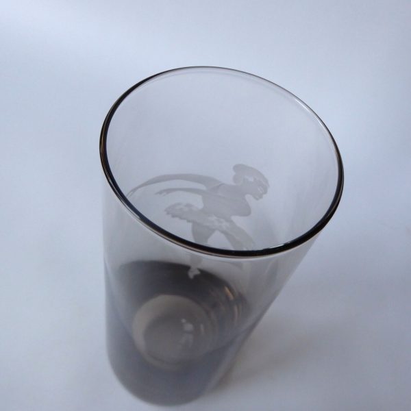 Vintage Caithness large art glass vase, Peat smoke. Ballerina picture, signed 9" - Image 11