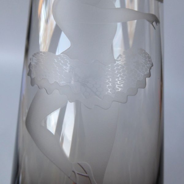 Vintage Caithness large art glass vase, Peat smoke. Ballerina picture, signed 9" - Image 7