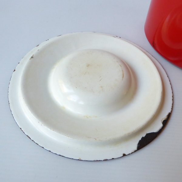 Vintage Finel Finland red enamel saucepan, Arabia Seppo Mallat 1970s retro pan - Image 15