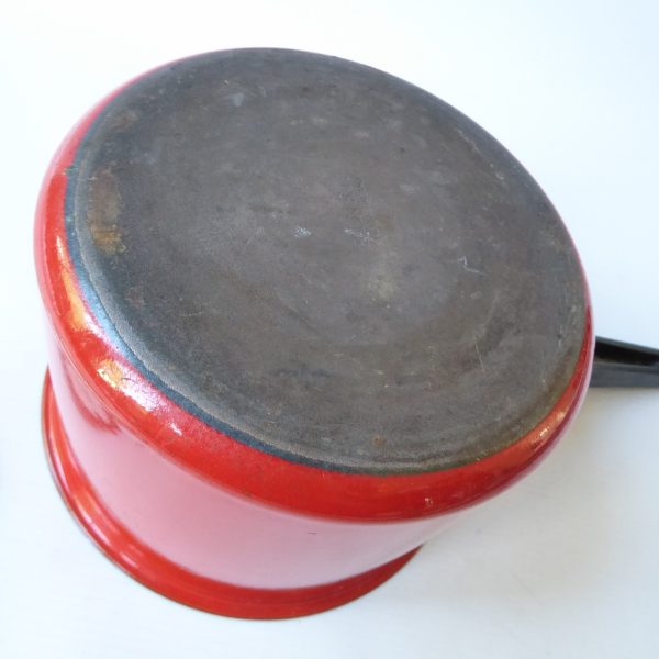 Vintage Finel Finland red enamel saucepan, Arabia Seppo Mallat 1970s retro pan - Image 17