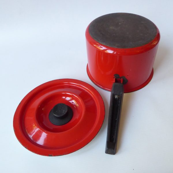 Vintage Finel Finland red enamel saucepan, Arabia Seppo Mallat 1970s retro pan - Image 20