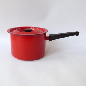 Vintage Finel Finland red enamel saucepan, Arabia Seppo Mallat 1970s retro pan