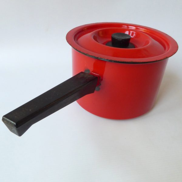 Vintage Finel Finland red enamel saucepan, Arabia Seppo Mallat 1970s retro pan - Image 7