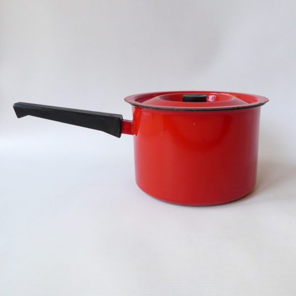 Vintage Finel Finland red enamel saucepan, Arabia Seppo Mallat 1970s retro pan - Image 9