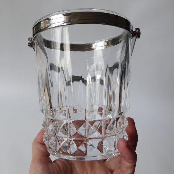 Vintage French Crystal D'Arques moulded glass ice bucket cooler. Clear & chrome - Image 11