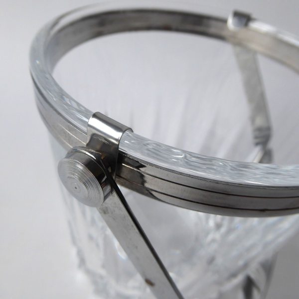 Vintage French Crystal D'Arques moulded glass ice bucket cooler. Clear & chrome - Image 13