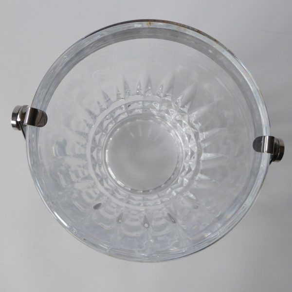 Vintage French Crystal D'Arques moulded glass ice bucket cooler. Clear & chrome - Image 15
