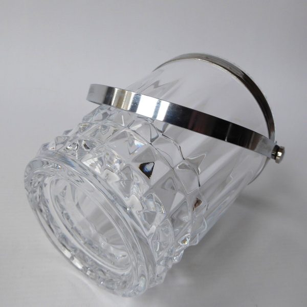Vintage French Crystal D'Arques moulded glass ice bucket cooler. Clear & chrome - Image 16