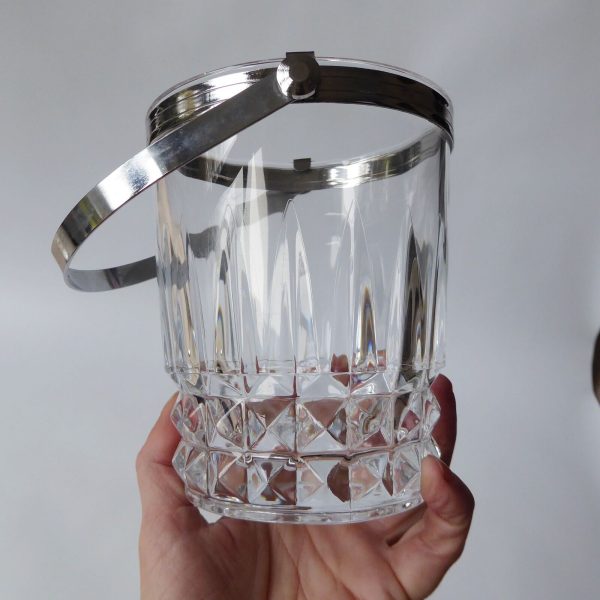 Vintage French Crystal D'Arques moulded glass ice bucket cooler. Clear & chrome - Image 3