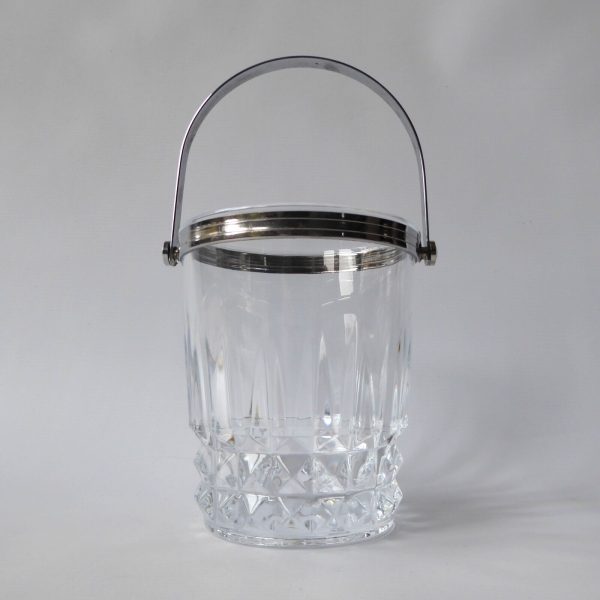 Vintage French Crystal D'Arques moulded glass ice bucket cooler. Clear & chrome - Image 4