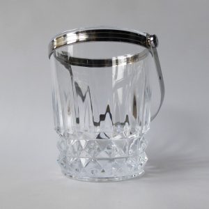 Vintage French Crystal D'Arques moulded glass ice bucket cooler. Clear & chrome