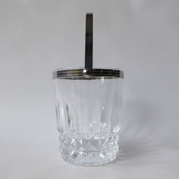 Vintage French Crystal D'Arques moulded glass ice bucket cooler. Clear & chrome - Image 7