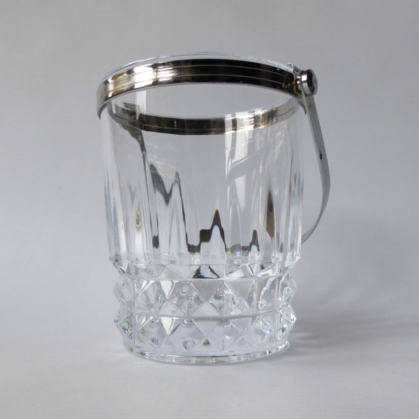 Vintage French Crystal D'Arques moulded glass ice bucket cooler. Clear & chrome