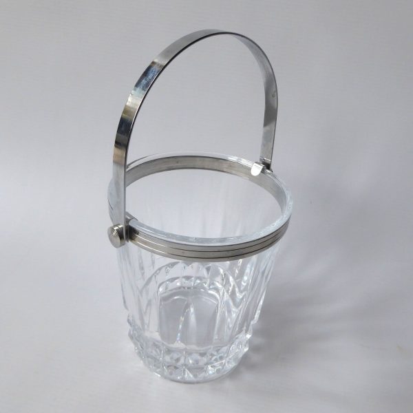 Vintage French Crystal D'Arques moulded glass ice bucket cooler. Clear & chrome - Image 8