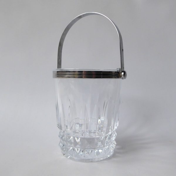 Vintage French Crystal D'Arques moulded glass ice bucket cooler. Clear & chrome - Image 9