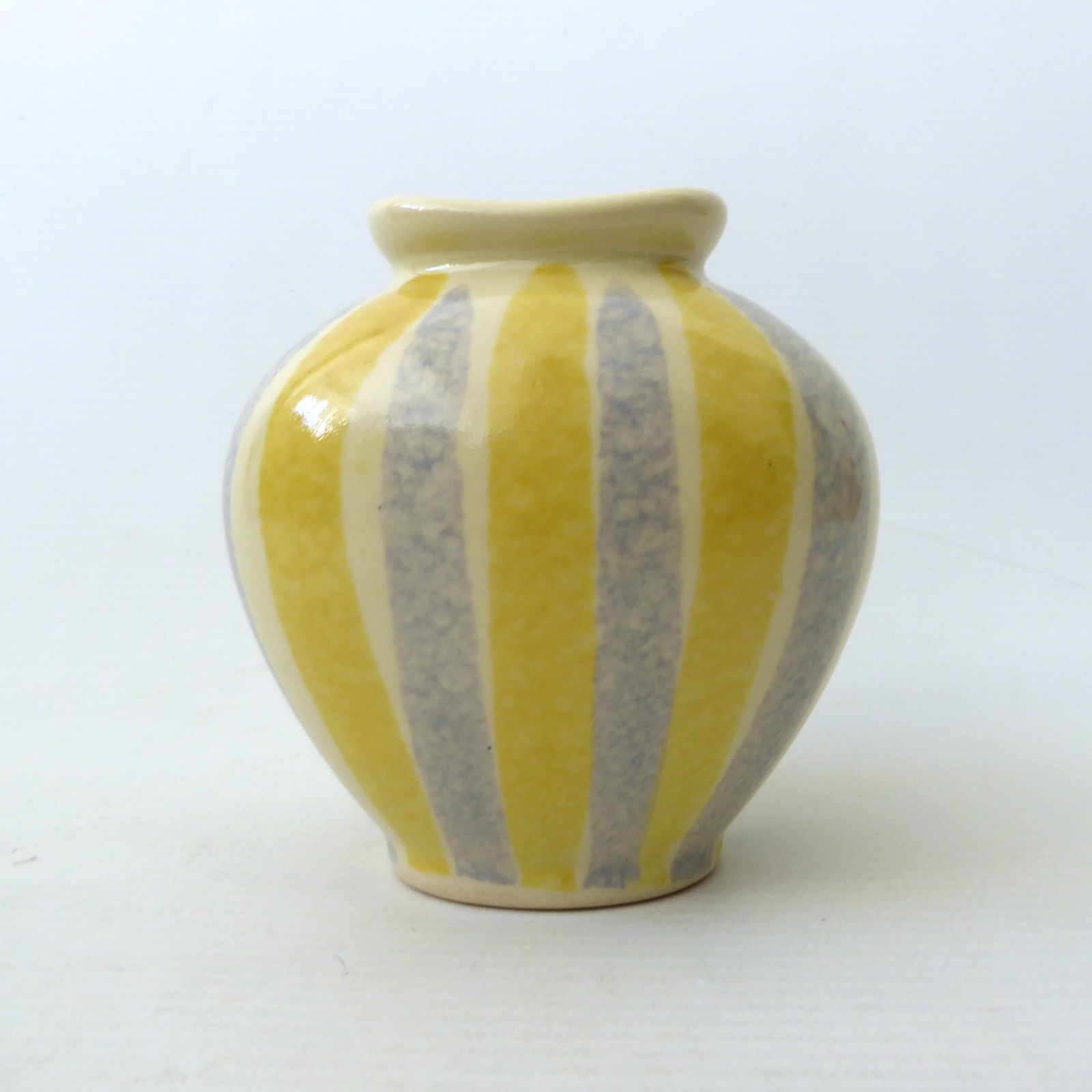 Vintage German pottery ceramic vase, grey & yellow stripes, small retro bud vase - Image 2