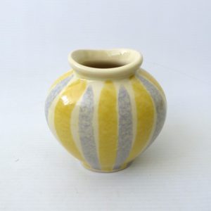 Vintage German pottery ceramic vase, grey & yellow stripes, small retro bud vase