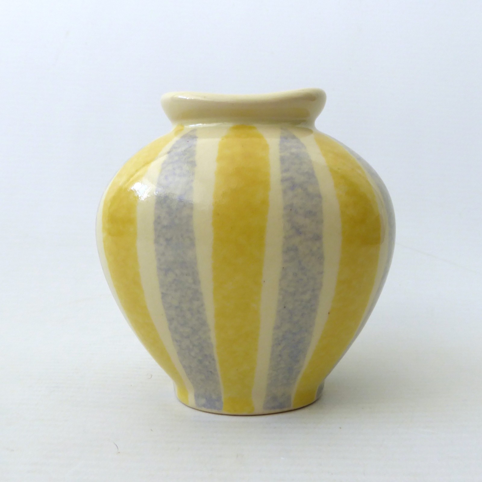 Vintage German pottery ceramic vase, grey & yellow stripes, small retro bud vase - Image 4