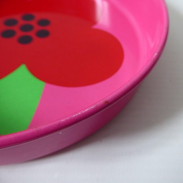 Vintage Retro pink Laurids Lonborg Al & Lena Eklund flower tin 5" trays, DENMARK - Image 11