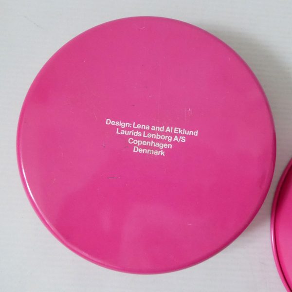 Vintage Retro pink Laurids Lonborg Al & Lena Eklund flower tin 5" trays, DENMARK - Image 14