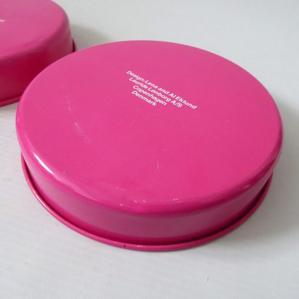 Vintage Retro pink Laurids Lonborg Al & Lena Eklund flower tin 5" trays, DENMARK - Image 15