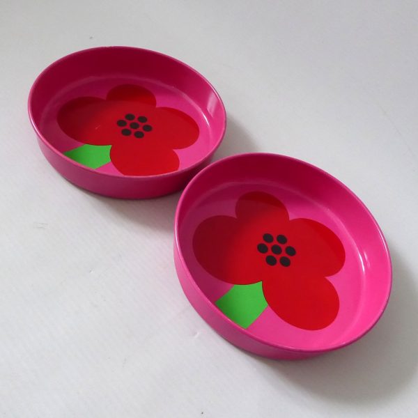 Vintage Retro pink Laurids Lonborg Al & Lena Eklund flower tin 5" trays, DENMARK - Image 3