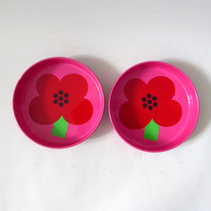 Vintage Retro pink Laurids Lonborg Al & Lena Eklund flower tin 5" trays, DENMARK