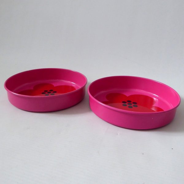 Vintage Retro pink Laurids Lonborg Al & Lena Eklund flower tin 5" trays, DENMARK - Image 8