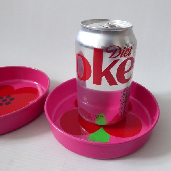 Vintage Retro pink Laurids Lonborg Al & Lena Eklund flower tin 5" trays, DENMARK - Image 9