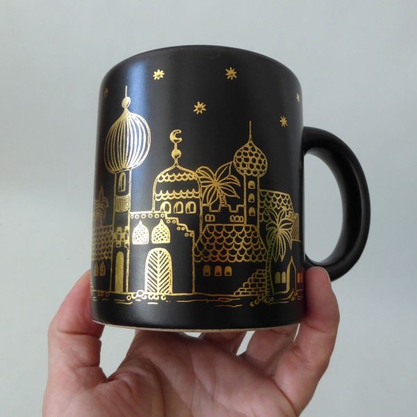 Vintage Waechtersbach black & gold mug. West German Arabian City Palaces ceramic - Image 4