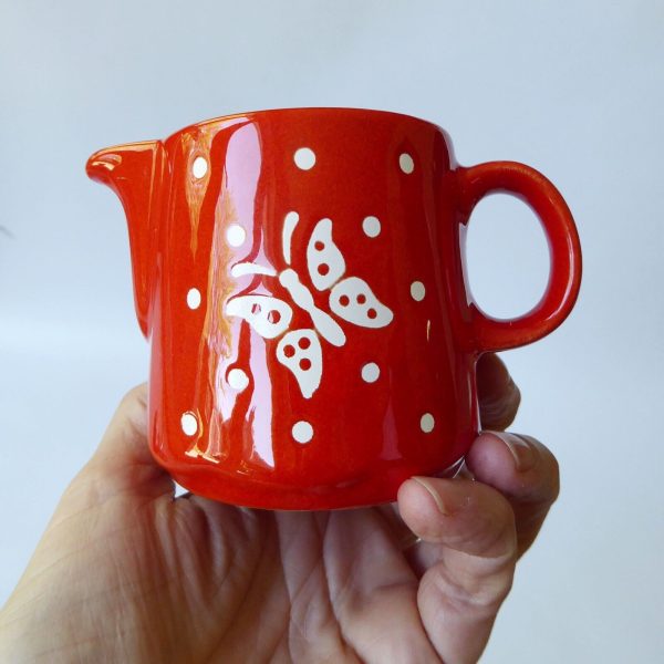 Vintage Waechtersbach red butterfly spots MILK JUG West German pottery, creamer - Image 9