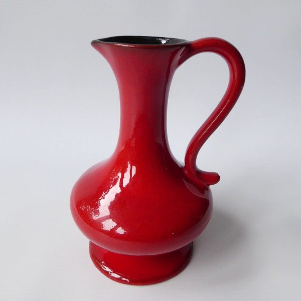 Vintage West German ceramic pottery jug vase, glossy red. Ewer pitcher retro 80s - Image 3