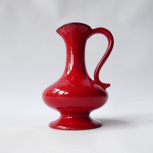 Vintage West German ceramic pottery jug vase, glossy red. Ewer pitcher retro 80s