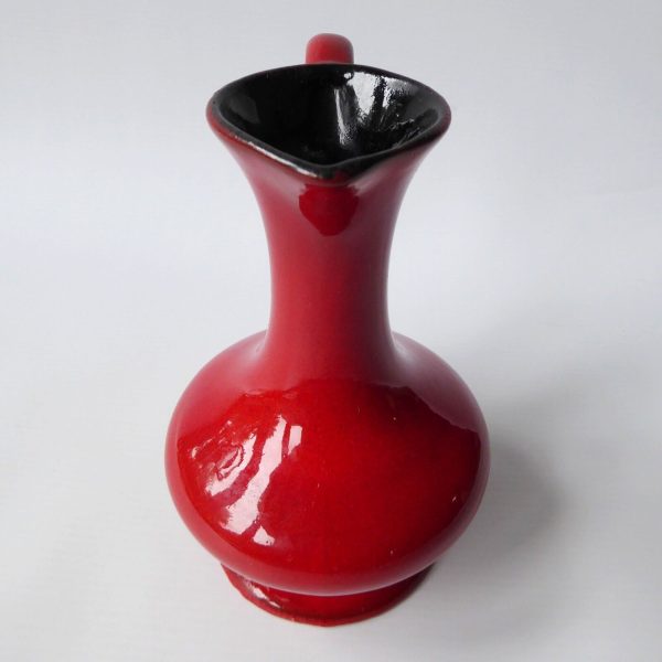 Vintage West German ceramic pottery jug vase, glossy red. Ewer pitcher retro 80s - Image 5