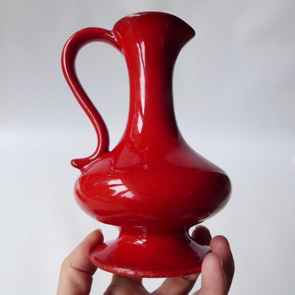 Vintage West German ceramic pottery jug vase, glossy red. Ewer pitcher retro 80s - Image 8
