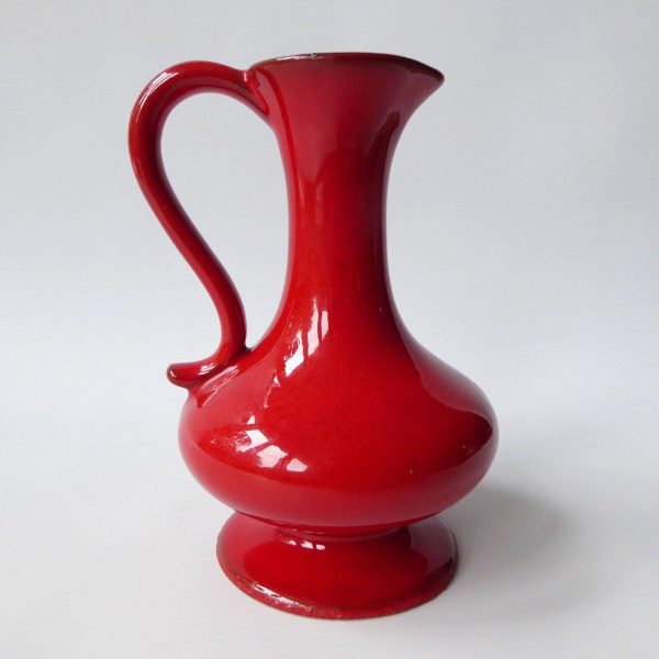 Vintage West German ceramic pottery jug vase, glossy red. Ewer pitcher retro 80s - Image 9