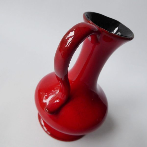 Vintage West German ceramic pottery jug vase, glossy red. Ewer pitcher retro 80s - Image 10