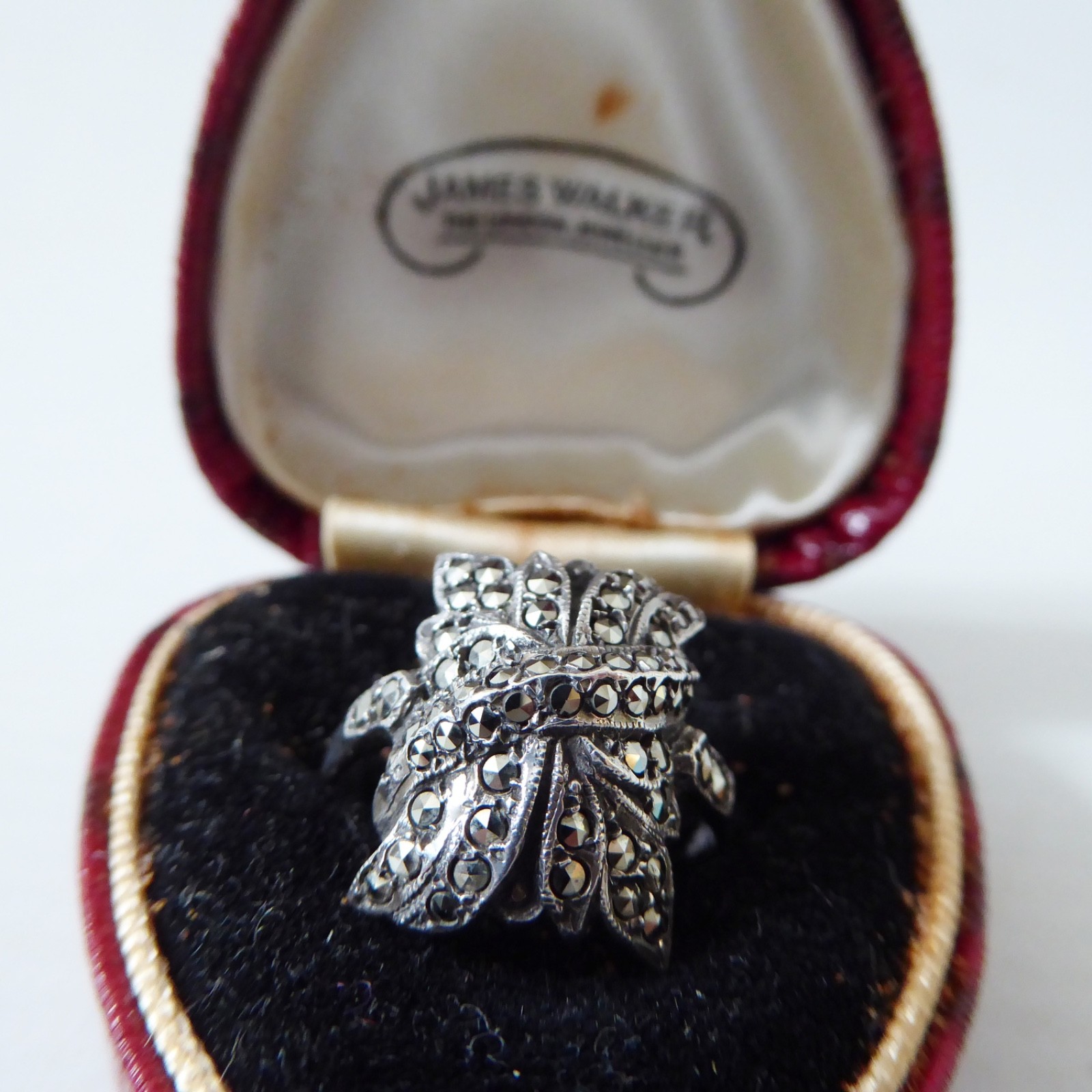 Vintage antique James Walker sterling silver 925 ring marcasite stones, size L - Image 2