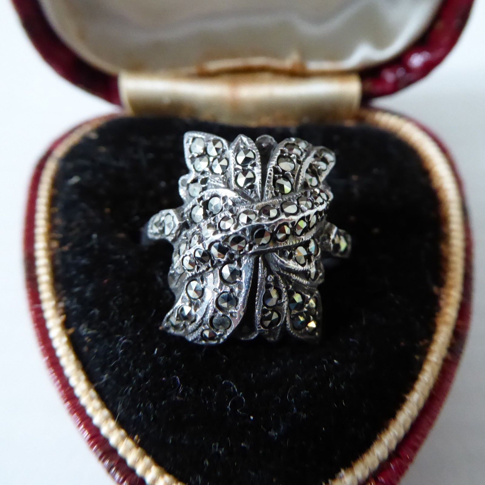 Vintage antique James Walker sterling silver 925 ring marcasite stones, size L - Image 3