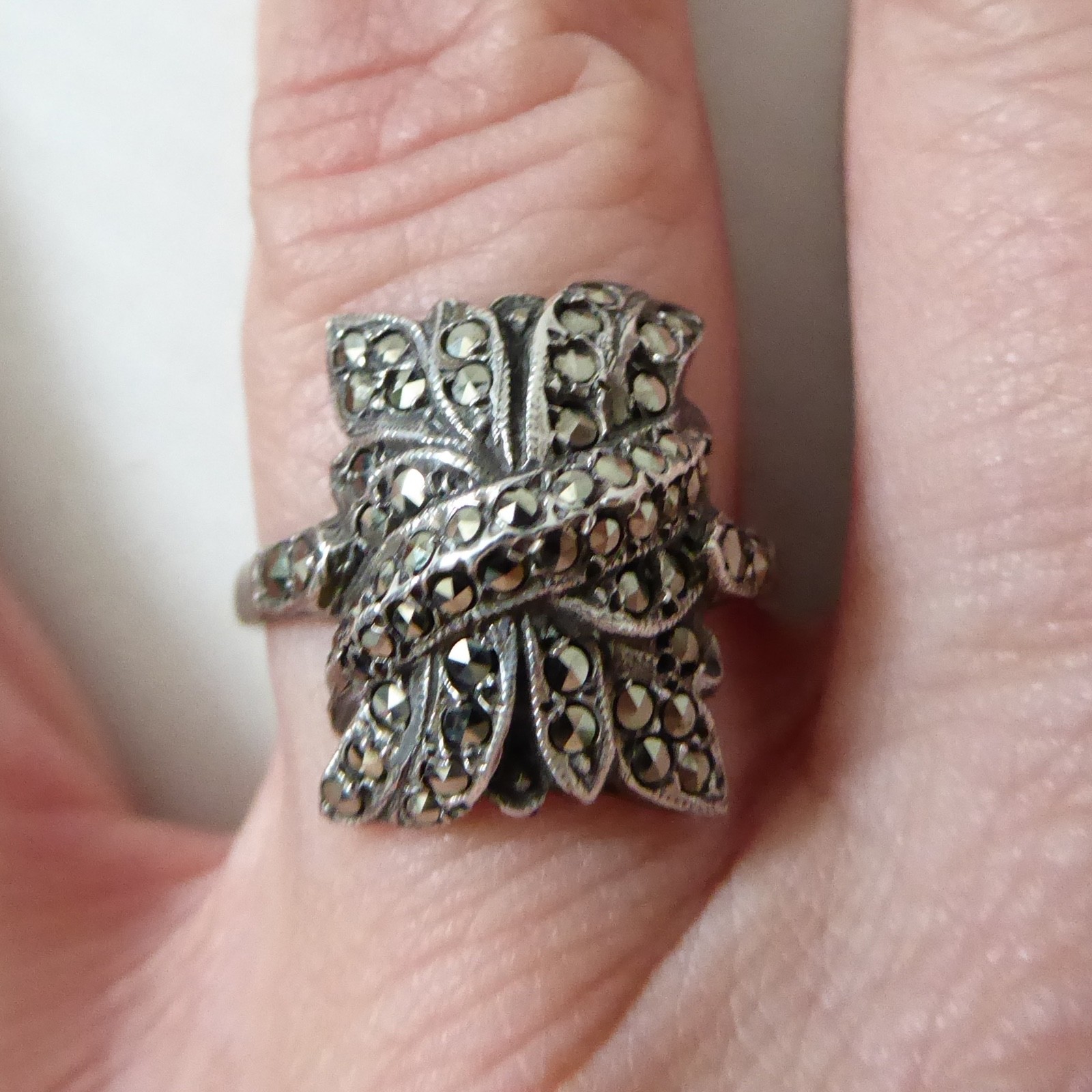 Vintage antique James Walker sterling silver 925 ring marcasite stones, size L - Image 6