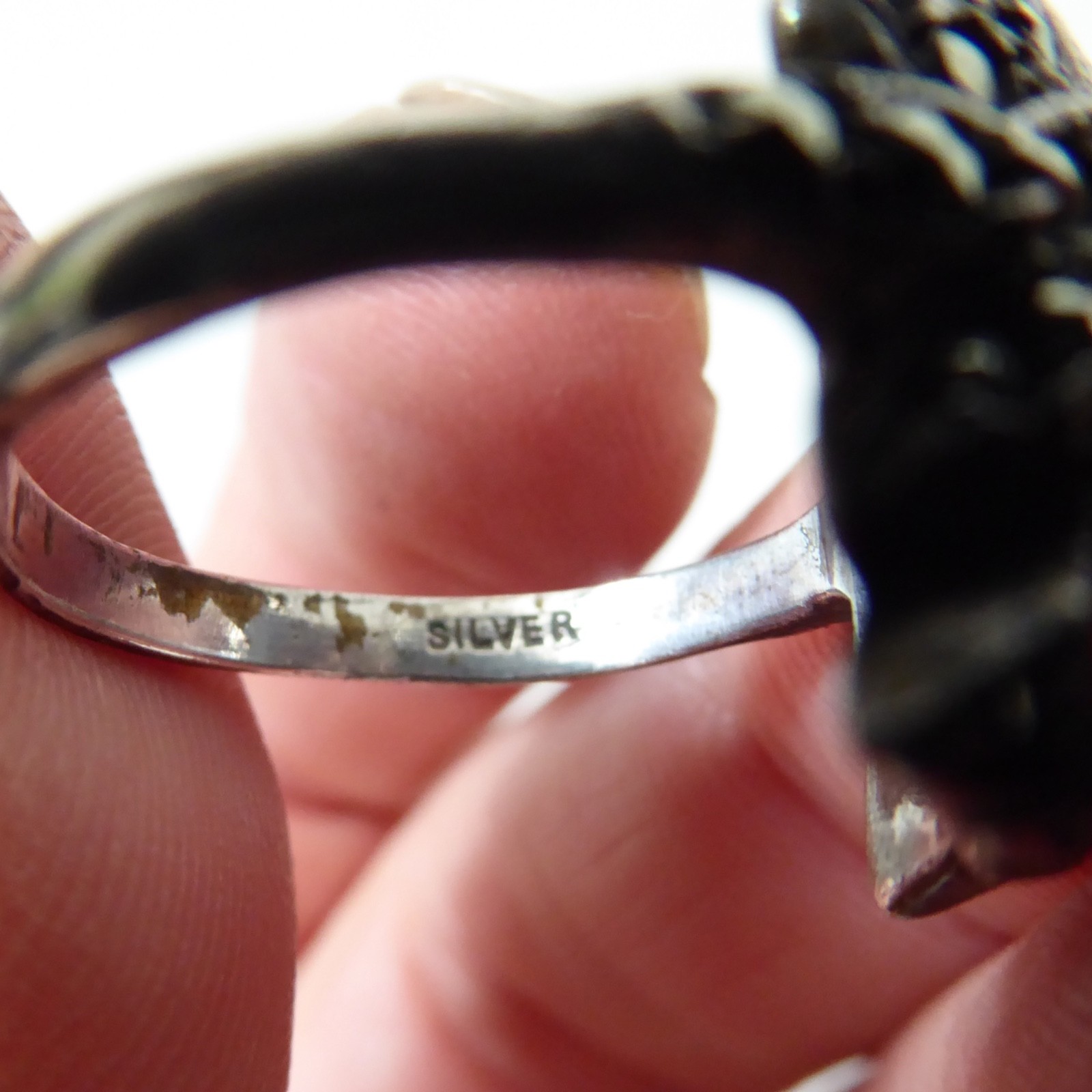 Vintage antique James Walker sterling silver 925 ring marcasite stones, size L - Image 9