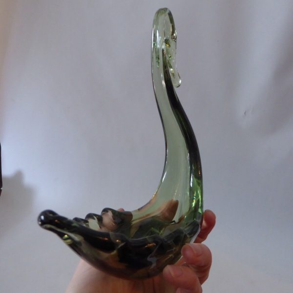 Vintage art glass swan figurine sea green 8" 20cm. 1950s midcentury trinket dish - Image 12